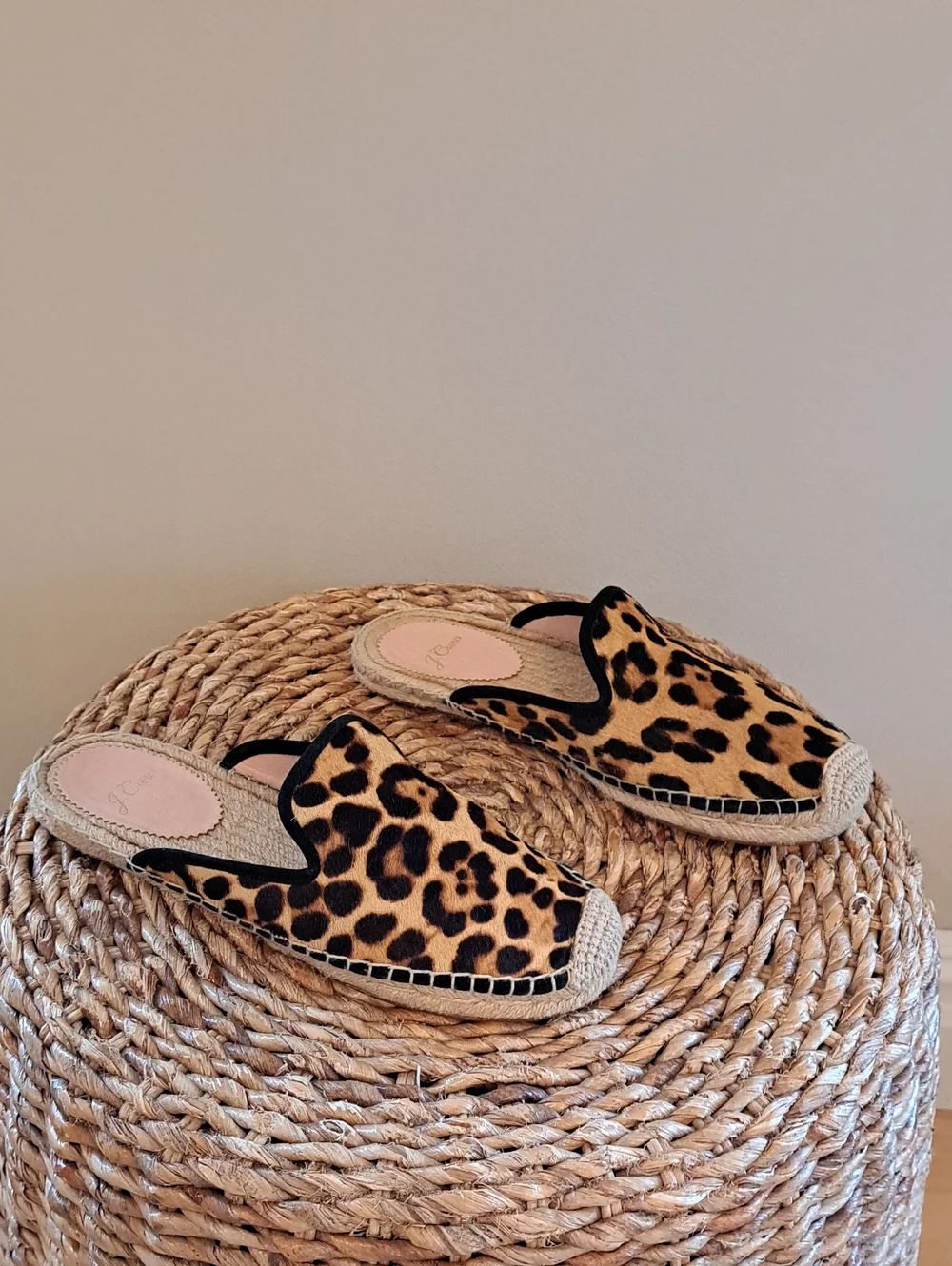 J.Crew Womens Preppy Leopard Print Calf Hair Slip On Espadrilles Flat Mules 7.5